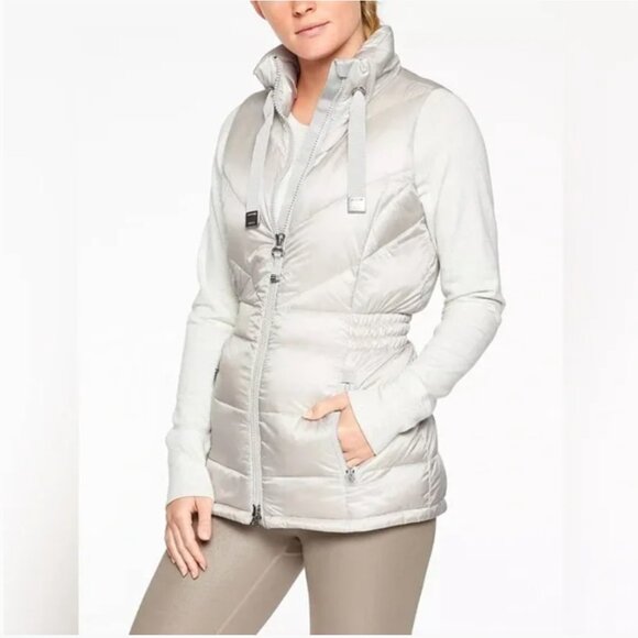 Athleta Moonlight Grey Banner Peak Goose Down Double Zip Vest Women’s Medium - Picture 1 of 16